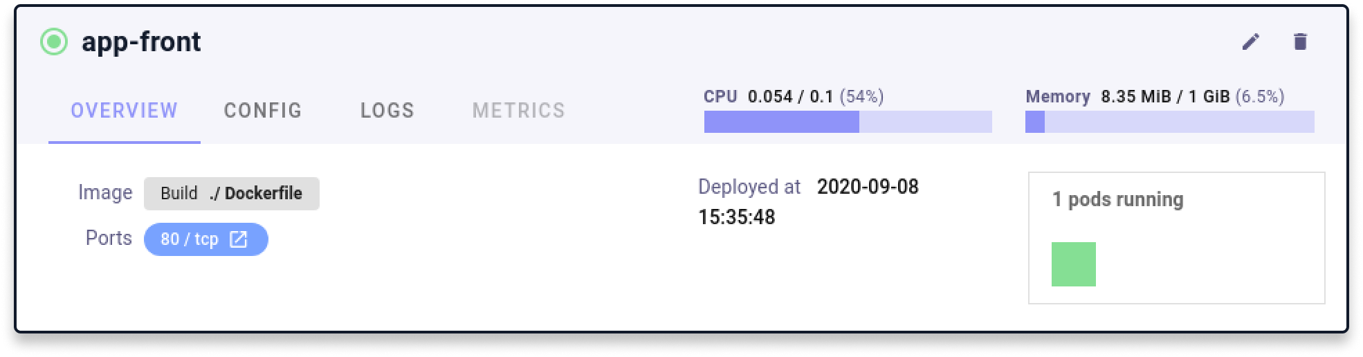 A screenshot of containers configuration