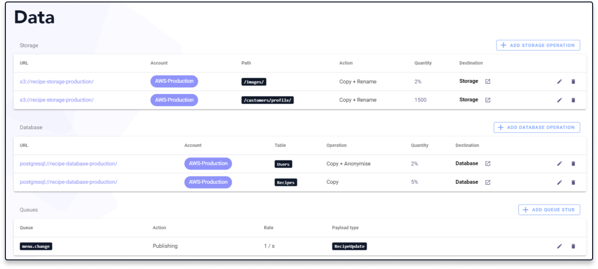 A screenshot of data configuration